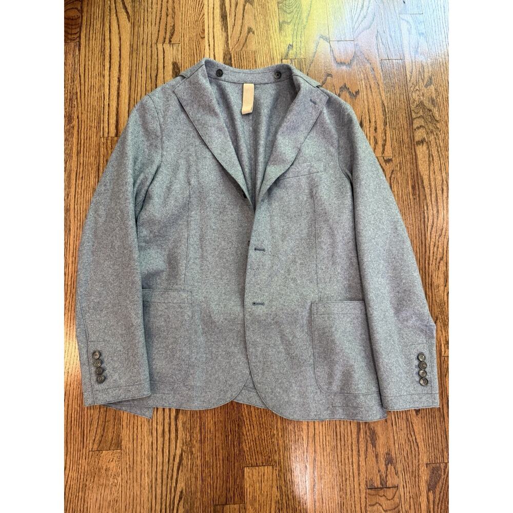 Eleventy Men’s Blue Grey Wool Flannel Blazer IT 50/US 40 Detachable Zip-In Hood